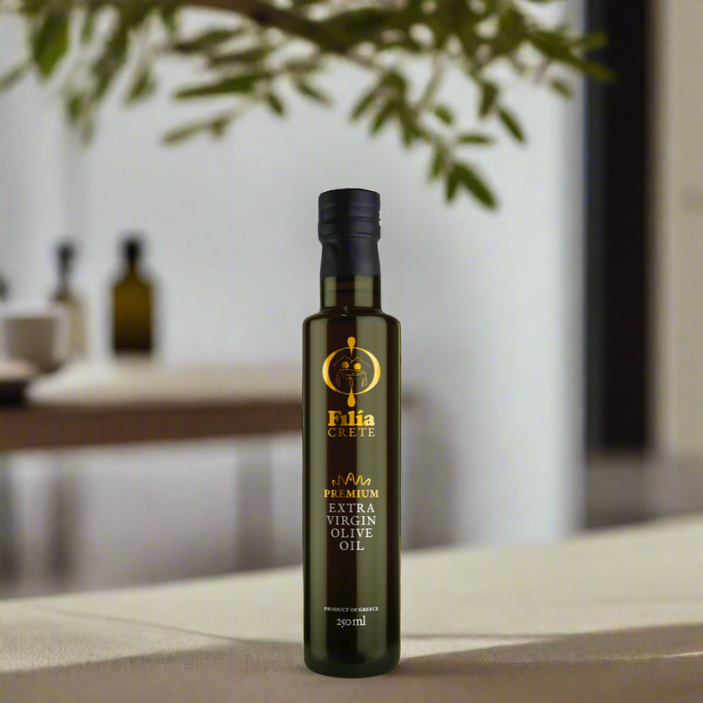 Small bottle of olive oil on a table