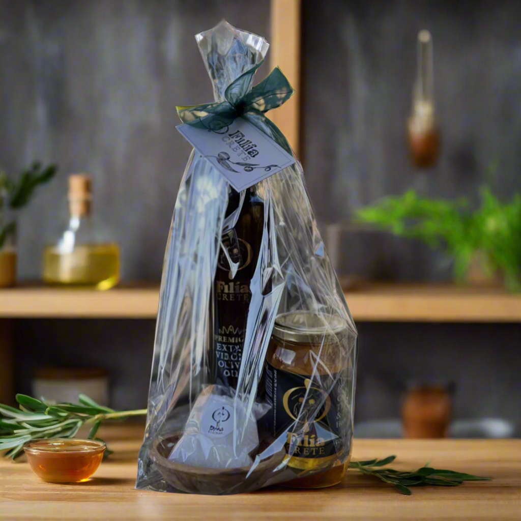 Gift package with honey and olive oil